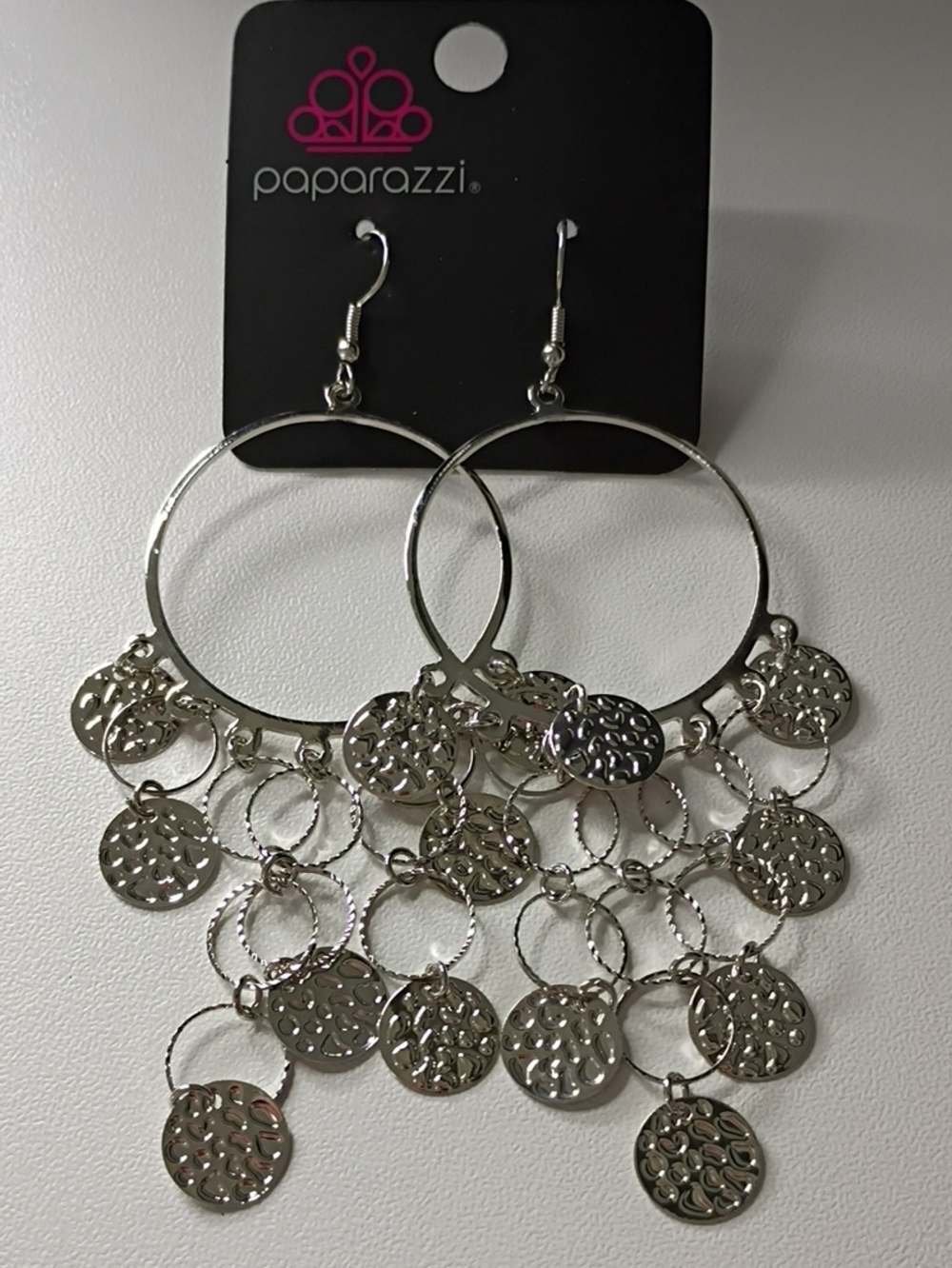 paparazzi Silver Cascading Coin Hoop Earrings